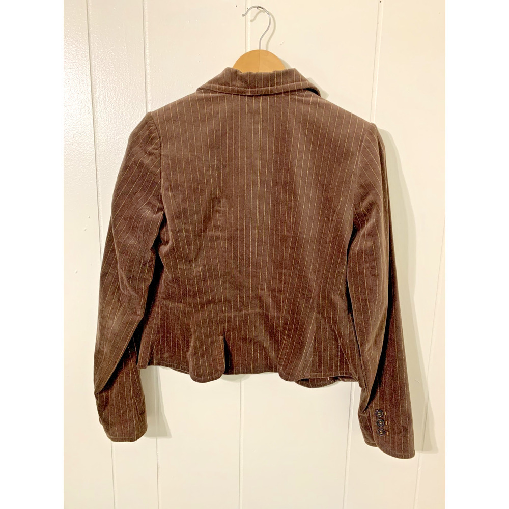 The limited Women's Blazer Brown Pinstripe Velvet Size 2 Single Breasted Y2K - Picture 6 of 10
